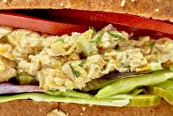 <p>This vegan "tuna" salad is proof that when it comes to mayo-based salads, the magic is in the fixin's. When we say you won't miss the tuna, we mean it; this creamy, zingy, crunchy salad will satisfy all your canned fish cravings. We like to keep a can of chickpeas in our pantry at all times, so this <a href="https://www.delish.com/cooking/g1590/easy-lunch-sandwiches/" rel="nofollow noopener" target="_blank" data-ylk="slk:easy lunch sandwich;elm:context_link;itc:0;sec:content-canvas" class="link ">easy lunch sandwich</a> is always only 5 minutes away.</p><p>Get the <strong><a href="https://www.delish.com/cooking/recipe-ideas/a35256925/chickpea-tuna-salad-recipe/" rel="nofollow noopener" target="_blank" data-ylk="slk:Chickpea "Tuna" Salad recipe;elm:context_link;itc:0;sec:content-canvas" class="link ">Chickpea "Tuna" Salad recipe</a></strong>.</p>