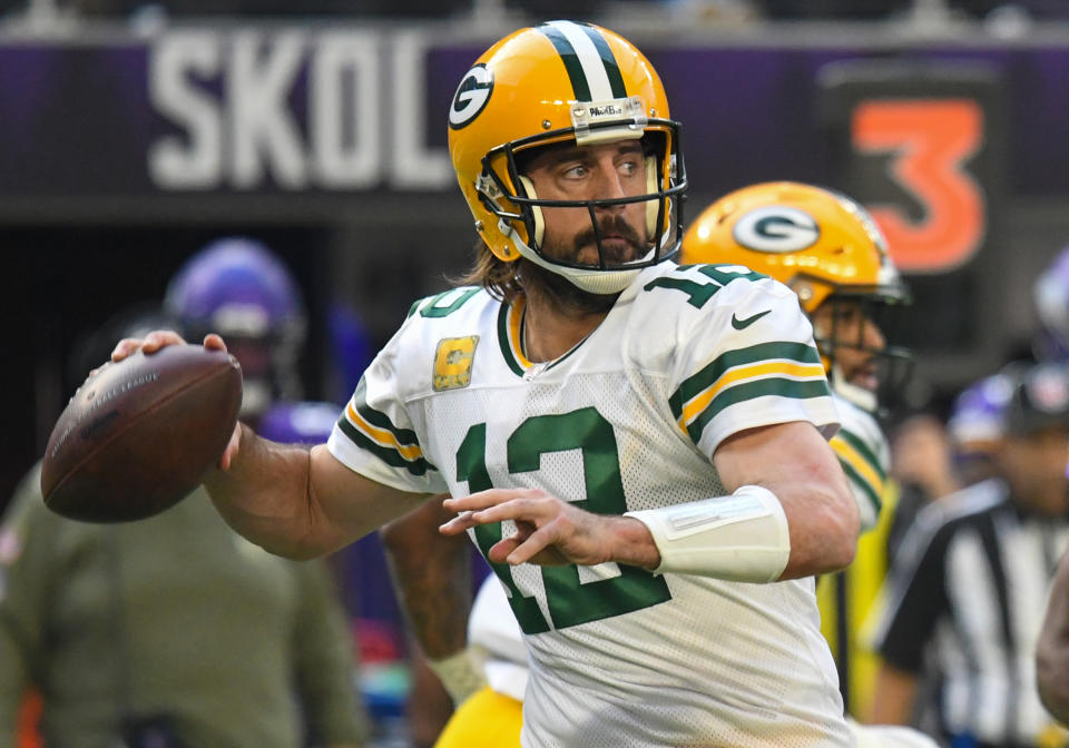 Aaron Rodgers leads the Packers against the Vikings in the late Sunday slate of NFL Week 1. (Photo by Nick Wosika/Icon Sportswire via Getty Images)