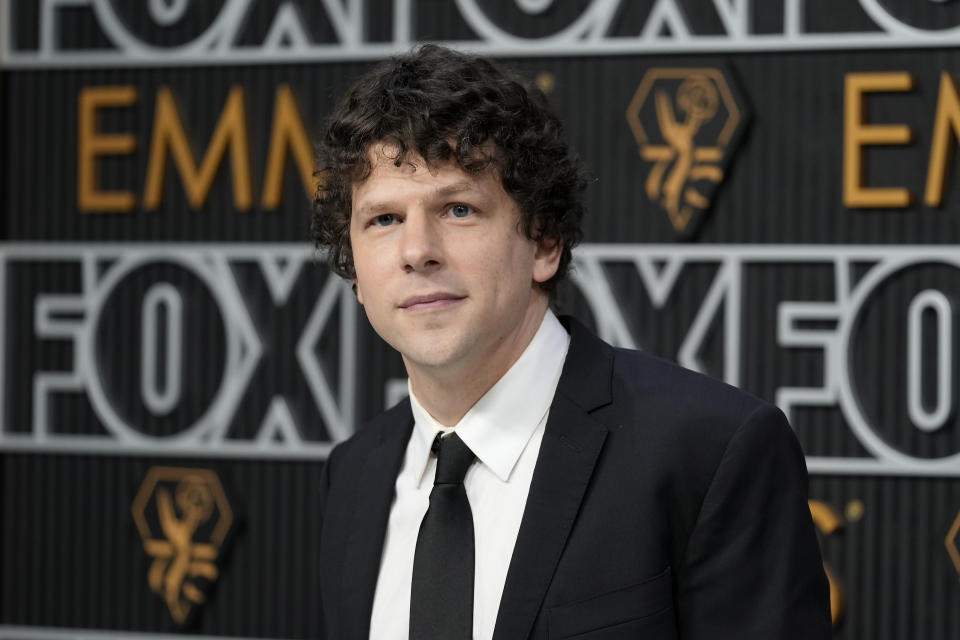 Jesse Eisenberg arrives at the 75th Primetime Emmy Awards on Monday, Jan. 15, 2024, at the Peacock Theater in Los Angeles. (AP Photo/Ashley Landis)
