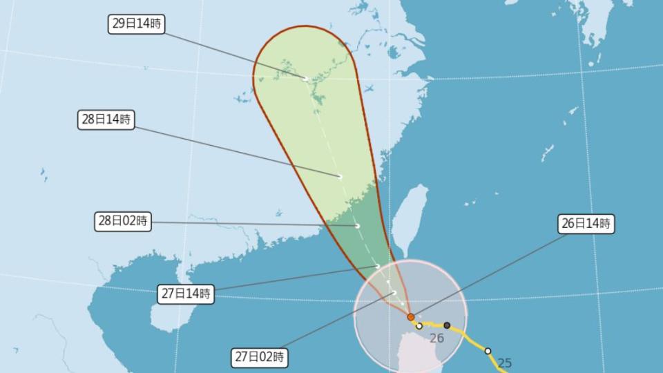 今年第五號颱風杜蘇芮路徑潛勢圖。（圖／氣象局）