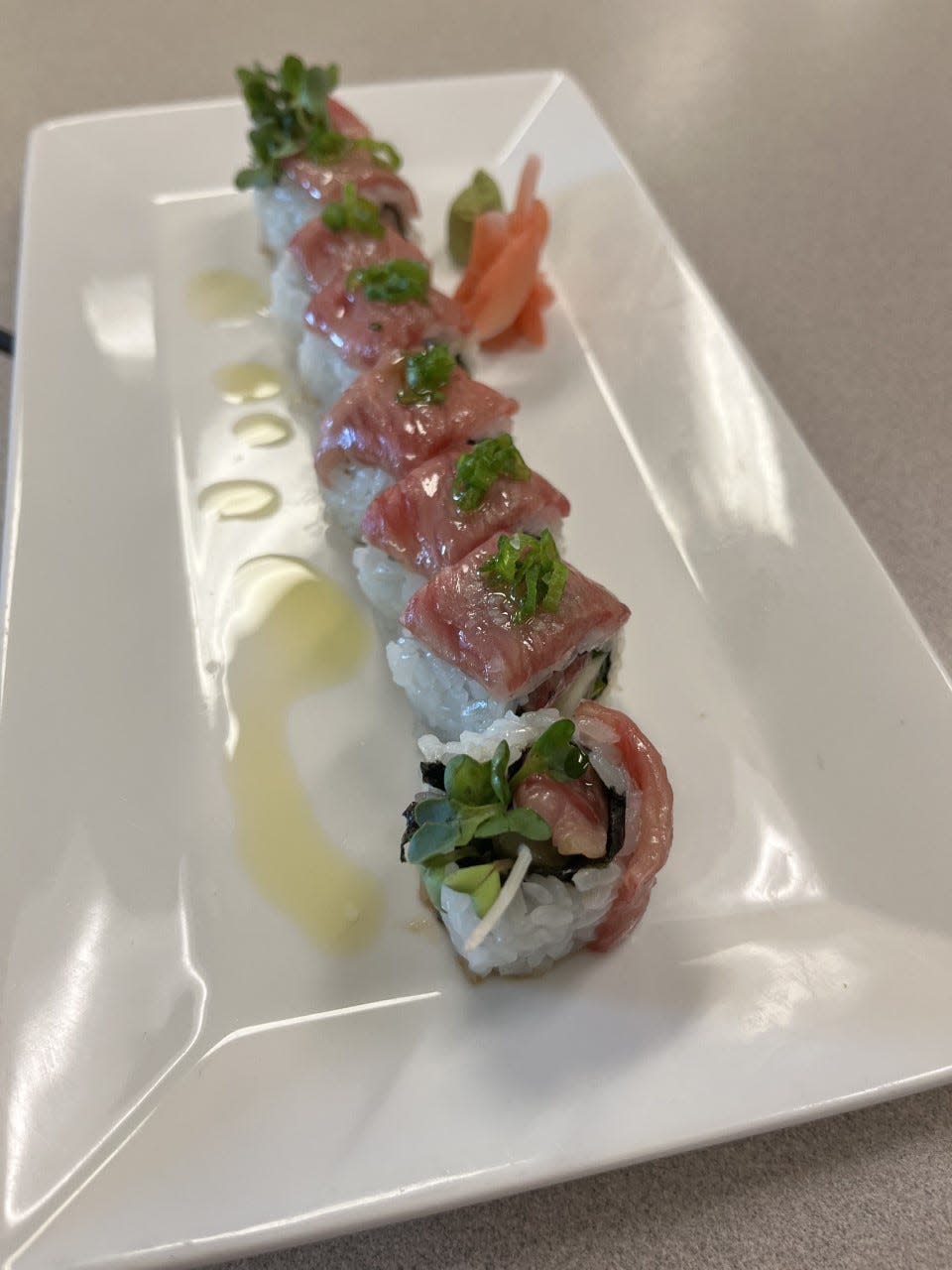 A wagyu roll is shown at the sushi bar at RuYi, one of the restaurants at Potawatomi Bingo Casino.