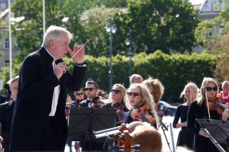 Musicians perform to thank for quick coronavirus disease (COVID-19) containment in Vilnius