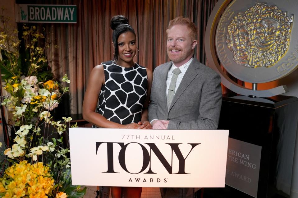 Renée Elise Goldsberry and Jesse Tyler Ferguson host the 77th Annual Tony Award Nominations. Getty Images for Tony Awards Productions