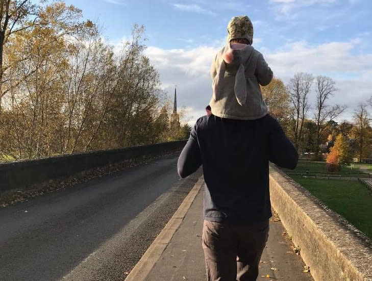 Andrew Harper carrying his niece Ellie on his shoulders. (PA)