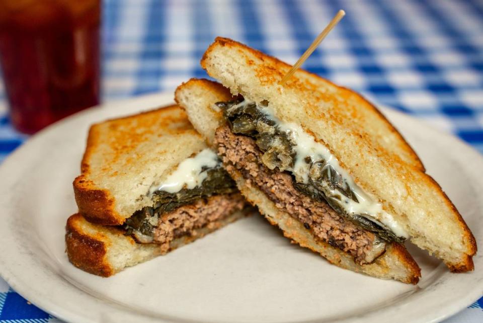 H&H Soul Food Restaurant serves a burger called Collard Green Patty Melt for Macon Burger Week 2023.