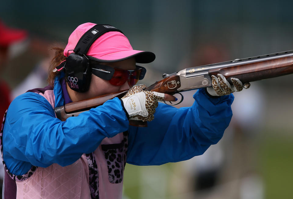 女子不定向飛靶國手林怡君。(Photo credit should read MARWAN NAAMANI/AFP/GettyImages)