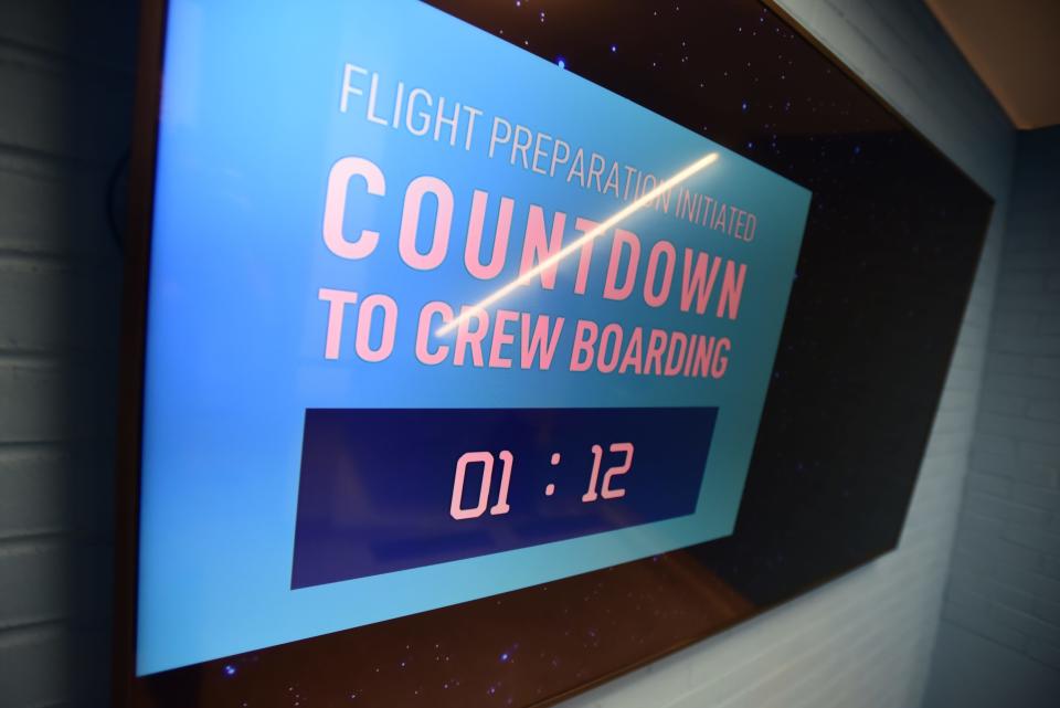 A countdown clock to onboarding the Challenger Learning Center at St. Clair County Community College on Wednesday, July 6, 2022. Mission: Lunar Quest, it's current virtual adventure, provides an immersive, space themed hands-on experience for participants.