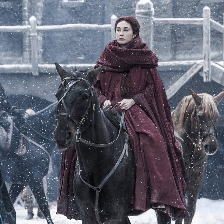 Carice van Houten riding a horse in Game of Thrones