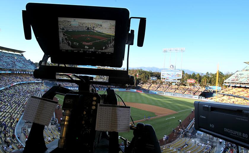 LOS ANGELES, CALIF. - AUG. 4, 2014. A television camera is trained on the field.