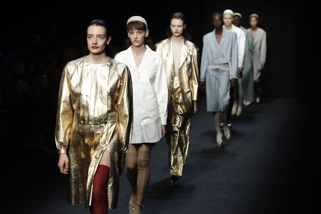 Models in the Drome women’s Fall Winter 2020/21 collection, unveiled during Fashion Week in Milan 