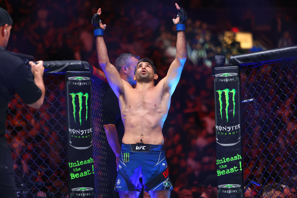 Jun 10, 2023; Vancouver, BC, Canada; Beneil Dariush reacts before fighting against Charles Oliveira during UFC 289 at Rogers Arena. Mandatory Credit: Sergei Belski-USA TODAY Sports