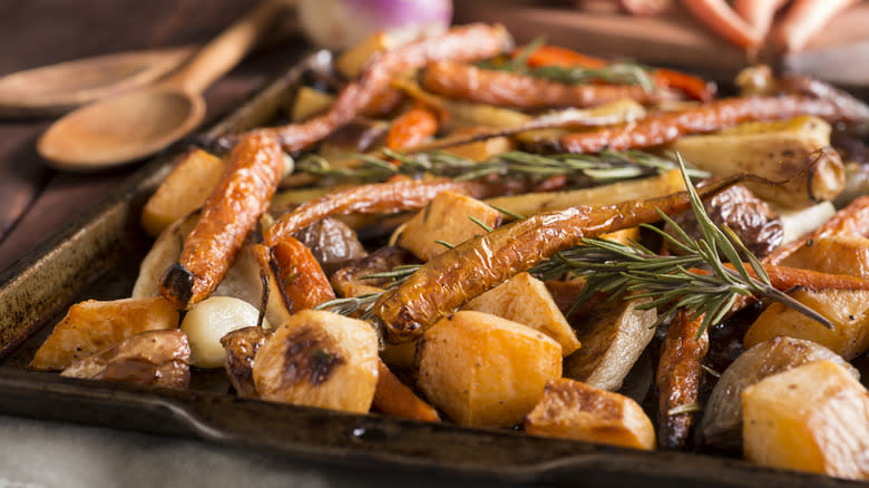 tray of assorted roasted vegetables