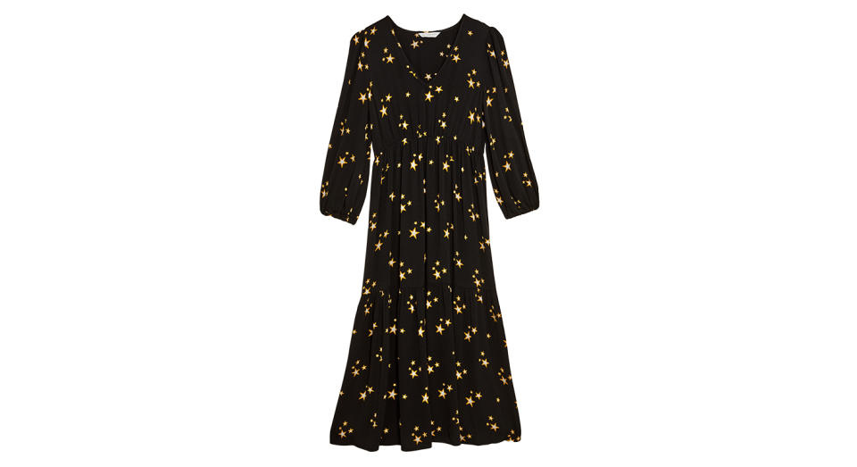 Star Print V-Neck Midaxi Tiered Dress