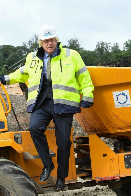 Britain's Prime Minister Boris Johnson visits the Speller Metcalfe's building site in Dudley