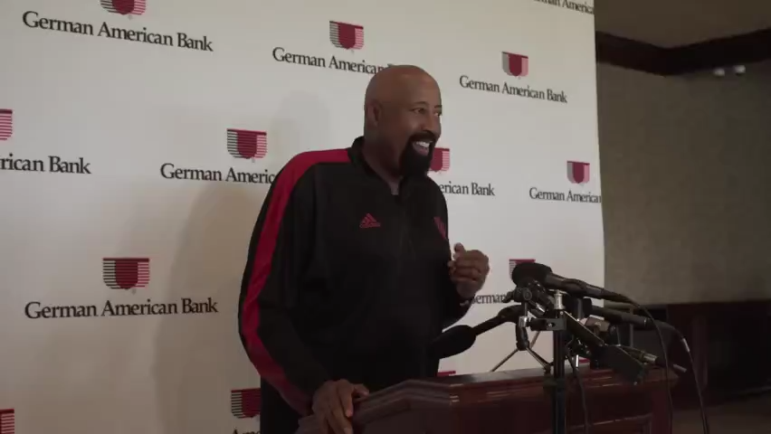 IU basketball coach Mike Woodson answered questions from Indiana supporters during the annual offseason stop at Huber Farms.