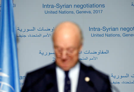 United Nations Special Envoy of the Secretary-General for Syria Staffan de Mistura attends a news conference after meetings during the Intra Syria talks at the European headquarters of the United Nations in Geneva, Switzerland March 24, 2017. REUTERS/Denis Balibouse