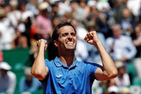 Tennis - Monte Carlo Masters - Monaco, 20/04/2017. Albert Ramos-Vinolas of Spain reacts after defeating Andy Murray of Britain. REUTERS/Eric Gaillard