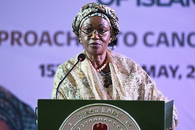 <p>Dogukan Keskinkilic/Anadolu/Getty</p> First Lady of Nigeria Oluremi Tinubu speaks at an event for Promoting Awareness Against Cancer in Organization of Islamic Cooperation African Member States Abuja, Nigeria, on May 16 ,2024.