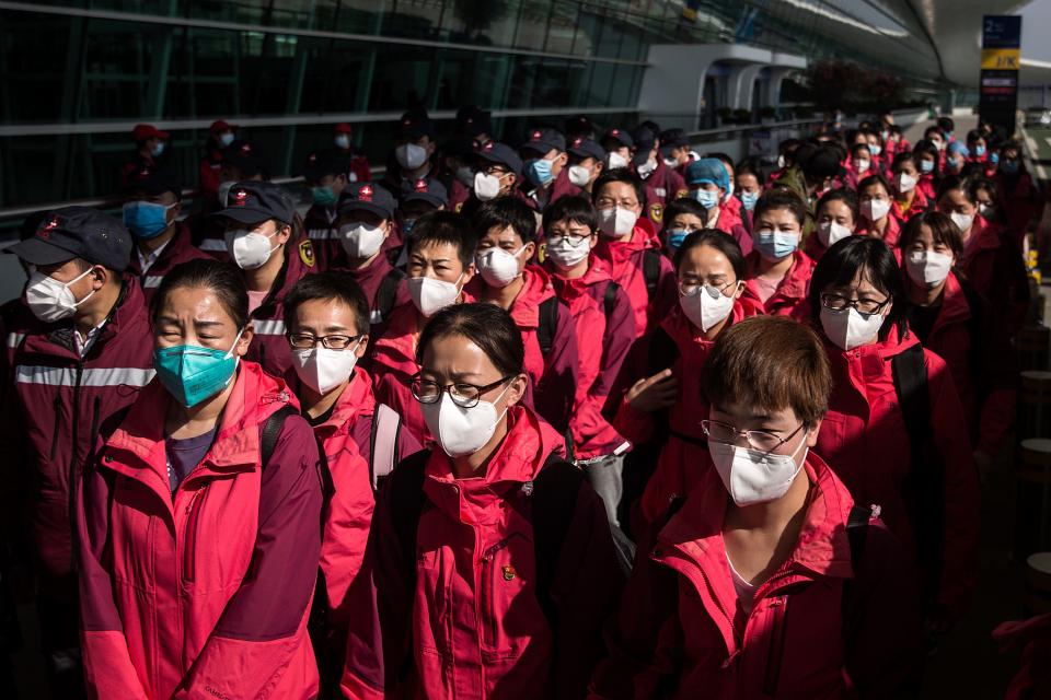 hubei wuhan medical workers staff protective masks coronavirus covid 19 march 17 2020 GettyImages 1207502928