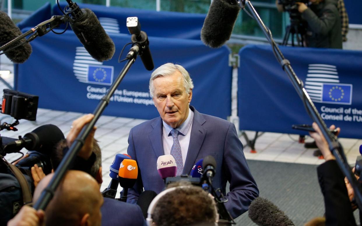 Chief EU negotiator Michel Barnier speaks to reporters in Luxembourg yesterday - REX