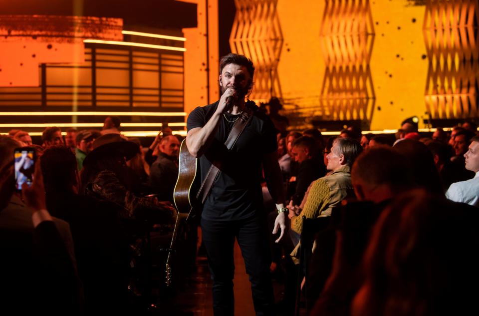 Dylan Scott, performs during the 54th annual Dove Awards at Lipscomb University in Nashville , Tenn., Tuesday, Oct. 17, 2023.