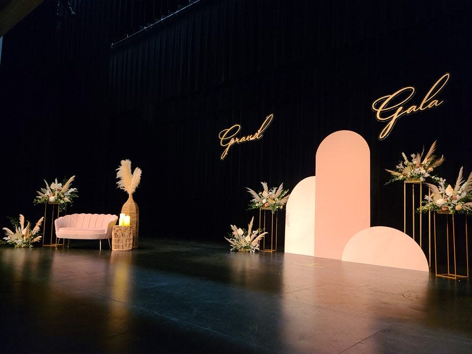 The stage is decorated for a “Grand Gala” in 2019. Perry High School's annual prom walk-in is set to return on April 27, 2024, to the Performing Arts Center.