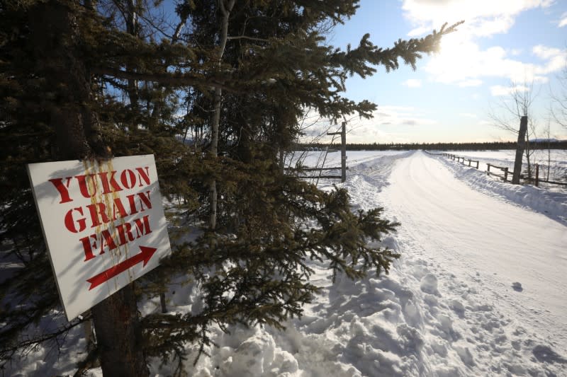 Main entrance to the Yukon Grain Farm near Whitehorse