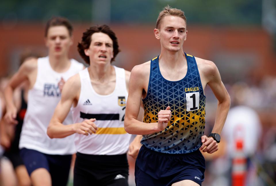 Hartland's Riley Hough finished first in the 1,600-meter run in the state Division 1 track and field meet on Saturday, June 4, 2022 at Rockford.
