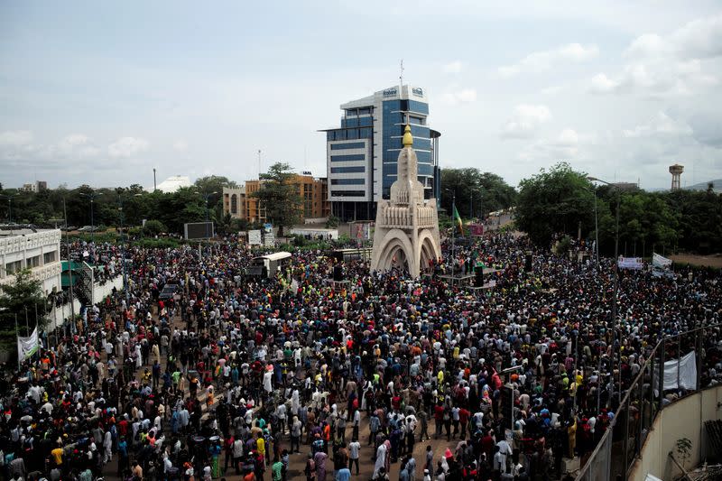 Supporters of Imam Mahmoud Dicko and other opposition political parties protest against President Ibrahim Boubacar Keita in Bamako