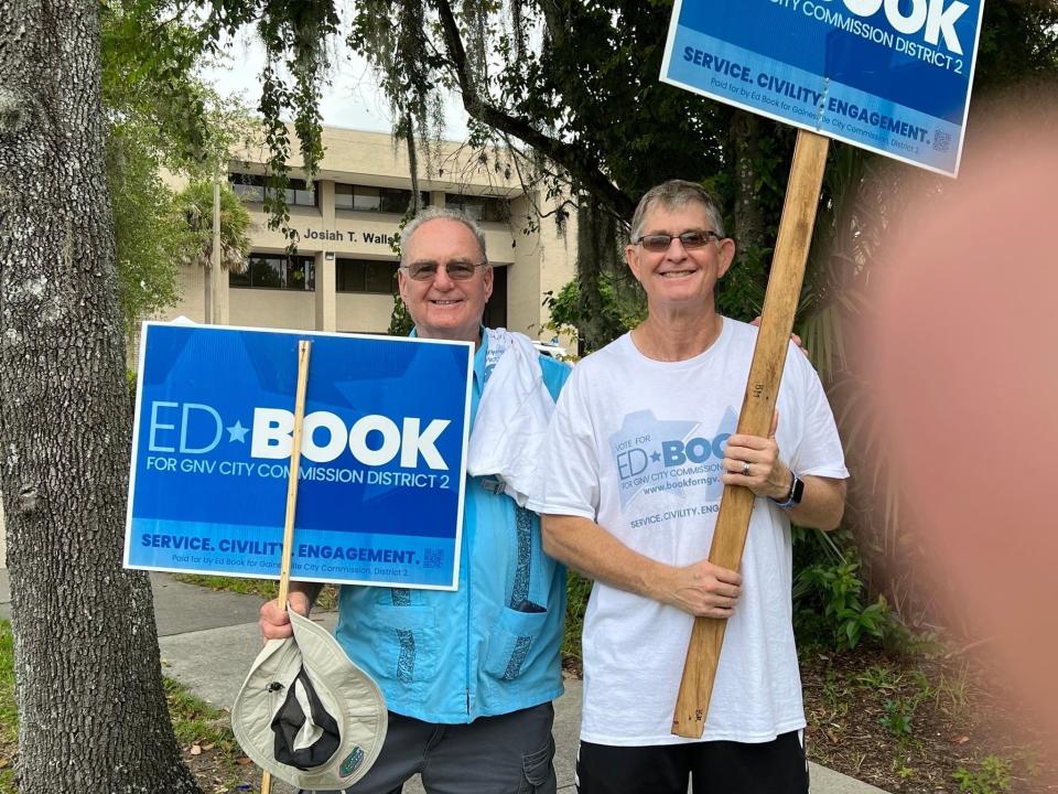 Santa Fe Police Chief and candidate for Gainesville City Commission Ed Book, right, poses for a picture with a supporter on Sunday, Aug. 14, 2022. Book was diagnosed with COVID-19 two days earlier.