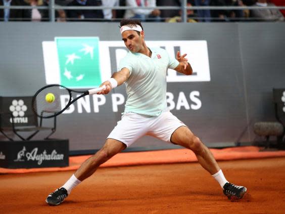 Roger Federer plays a forehand against Borna Coric (Getty)