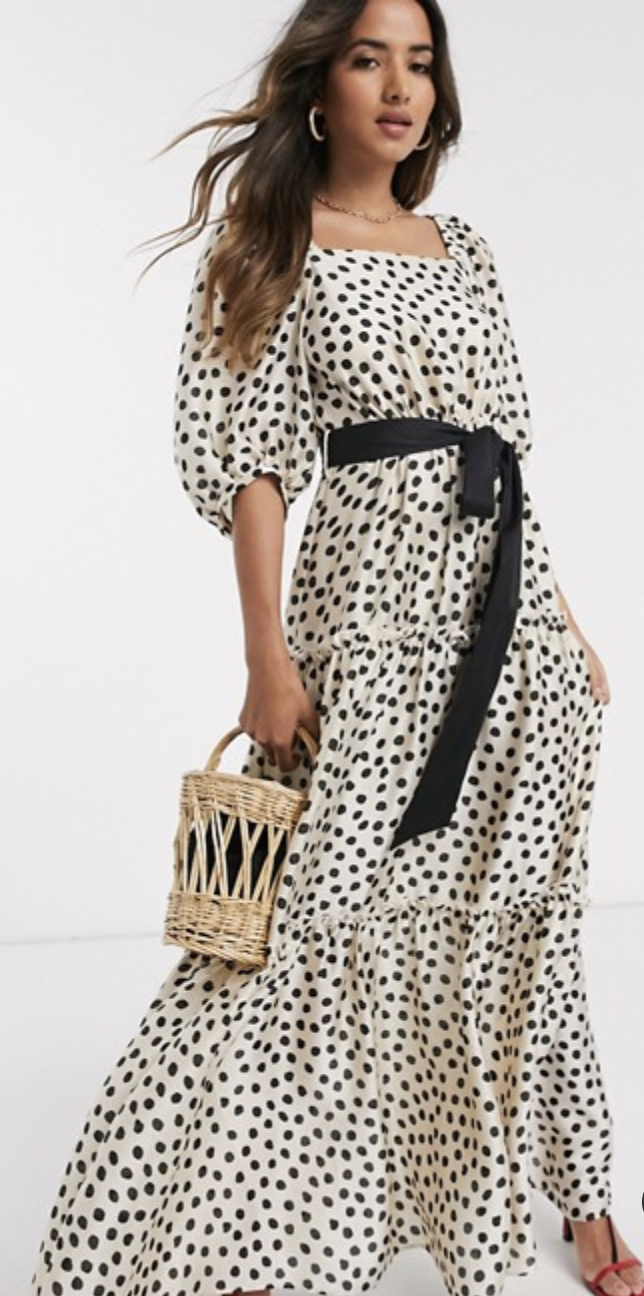 Mango tiered volume sleeve maxi dress in polka dot 