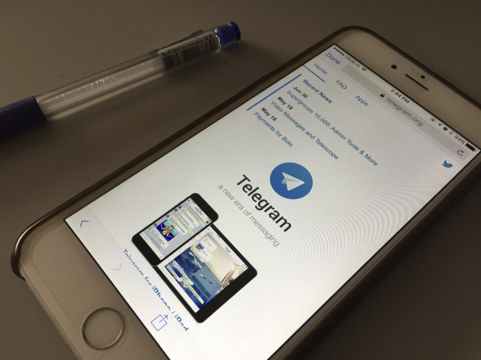 A photo of the encrypted messaging app Telegram