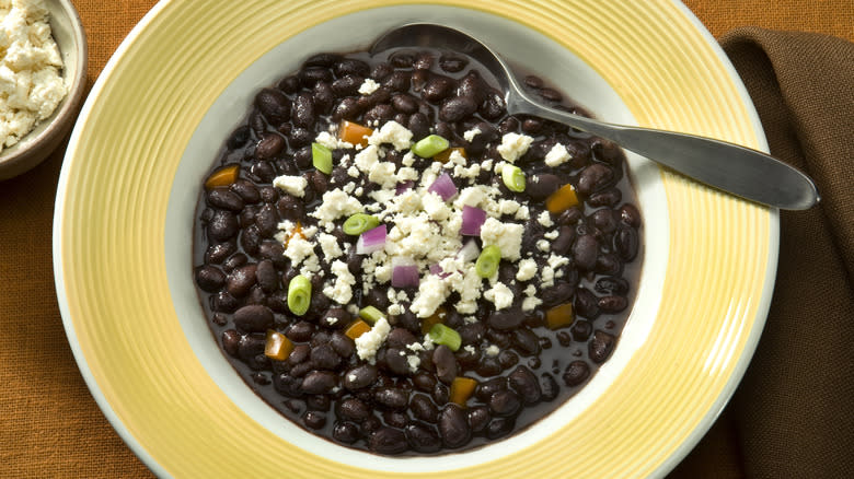 black bean stew bowl, spoon