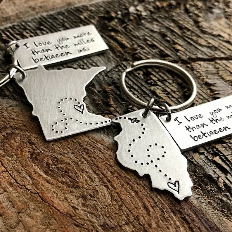 Long Distance Relationship State Keychain
