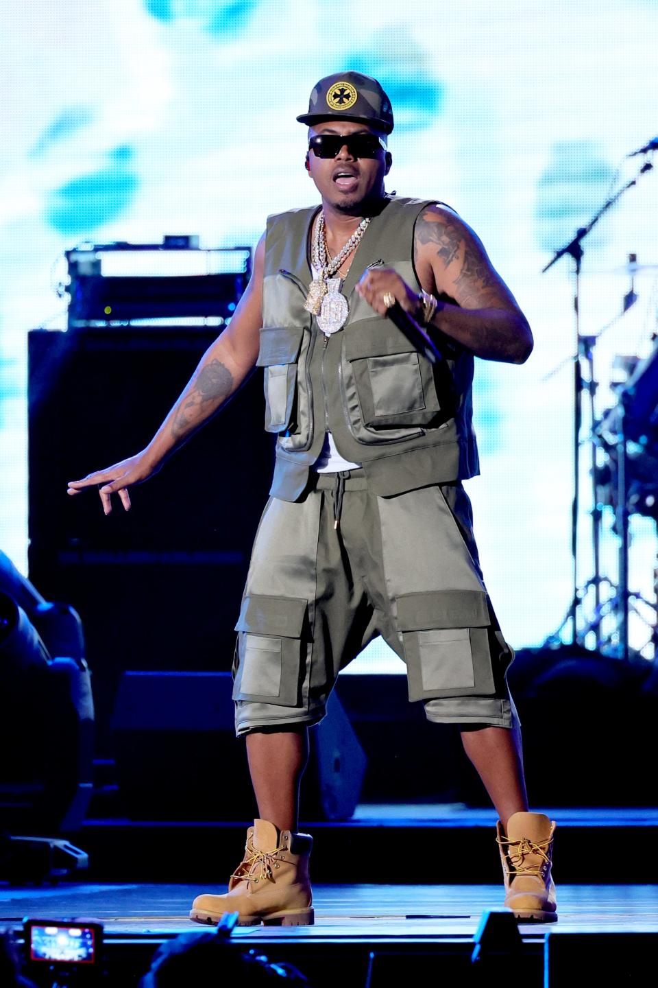 Nas performs onstage during Hip Hop 50 Live at Yankee Stadium on Aug. 11, 2023, in New York City.