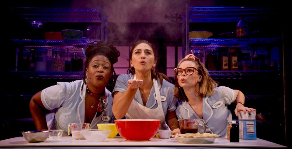 Charity Angel Dawson, left, Sara Bareilles and Caitlin Houlahan in "Waitress, the Musical - Live on Broadway!"