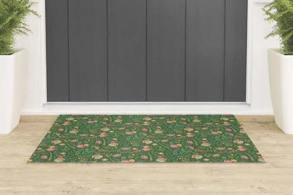 Society 6 Swedish Floral Green Welcome Mat