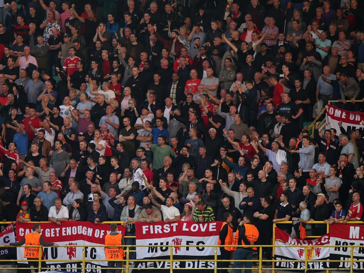 Manchester United fans at Club Brugge in the Europa League: Getty