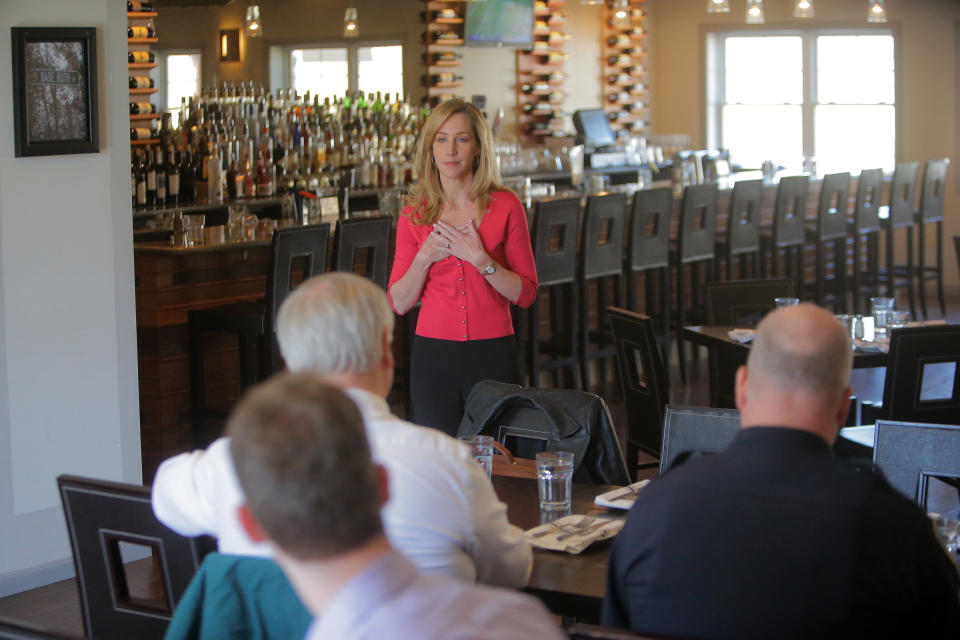 Michele Gay speaks about school&nbsp;security at a luncheon.&nbsp; (Photo: Boston Globe via Getty Images)