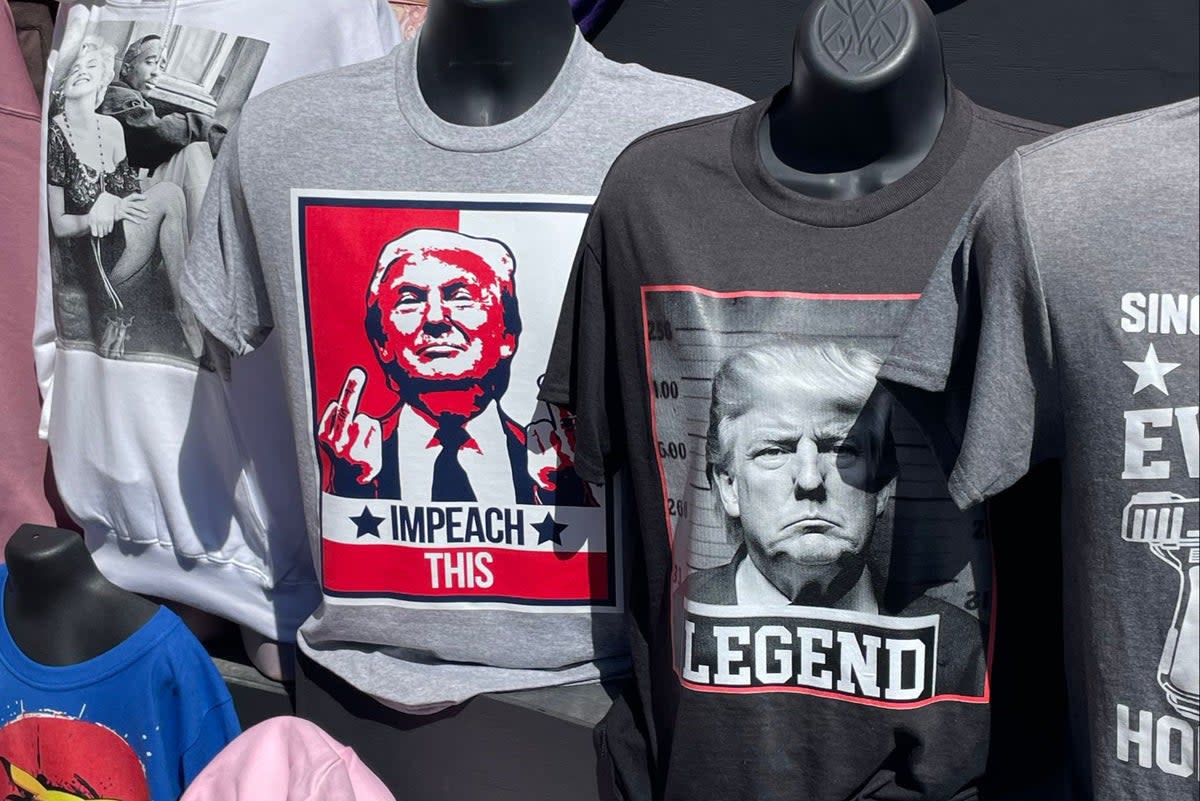 Donald Trump merchandise in Huntington Beach, California (Mike Bedigan/ The Independent)