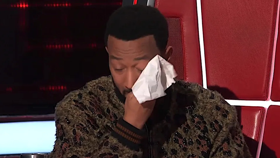John Legend cries over Lennon VanderDoes's performance on 'The Voice.' (NBC)