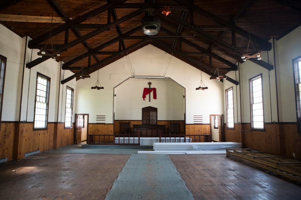 The interior of a church built in 1941 at Fort DuPont in Delaware City shown on Wednesday, May 18, 2022.
