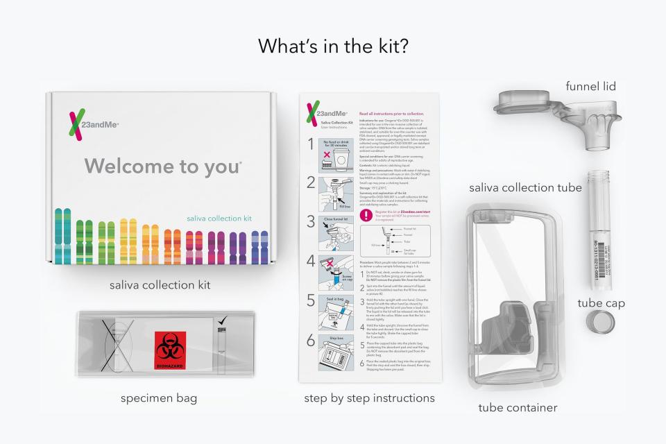 The contents of a 23andMe kit.