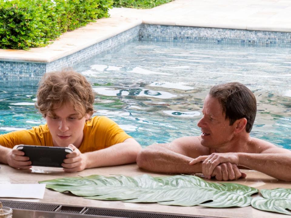 Hechinger, pictured here with Steve Zahn, plays a tech-addicted teen in ‘The White Lotus’ (Sky)