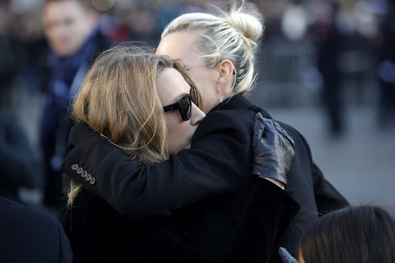 Laeticia Hallyday, pictured right, and Laura Smet, pictured left, had appeared to put on a united front at Johnny Hallyday's funeral