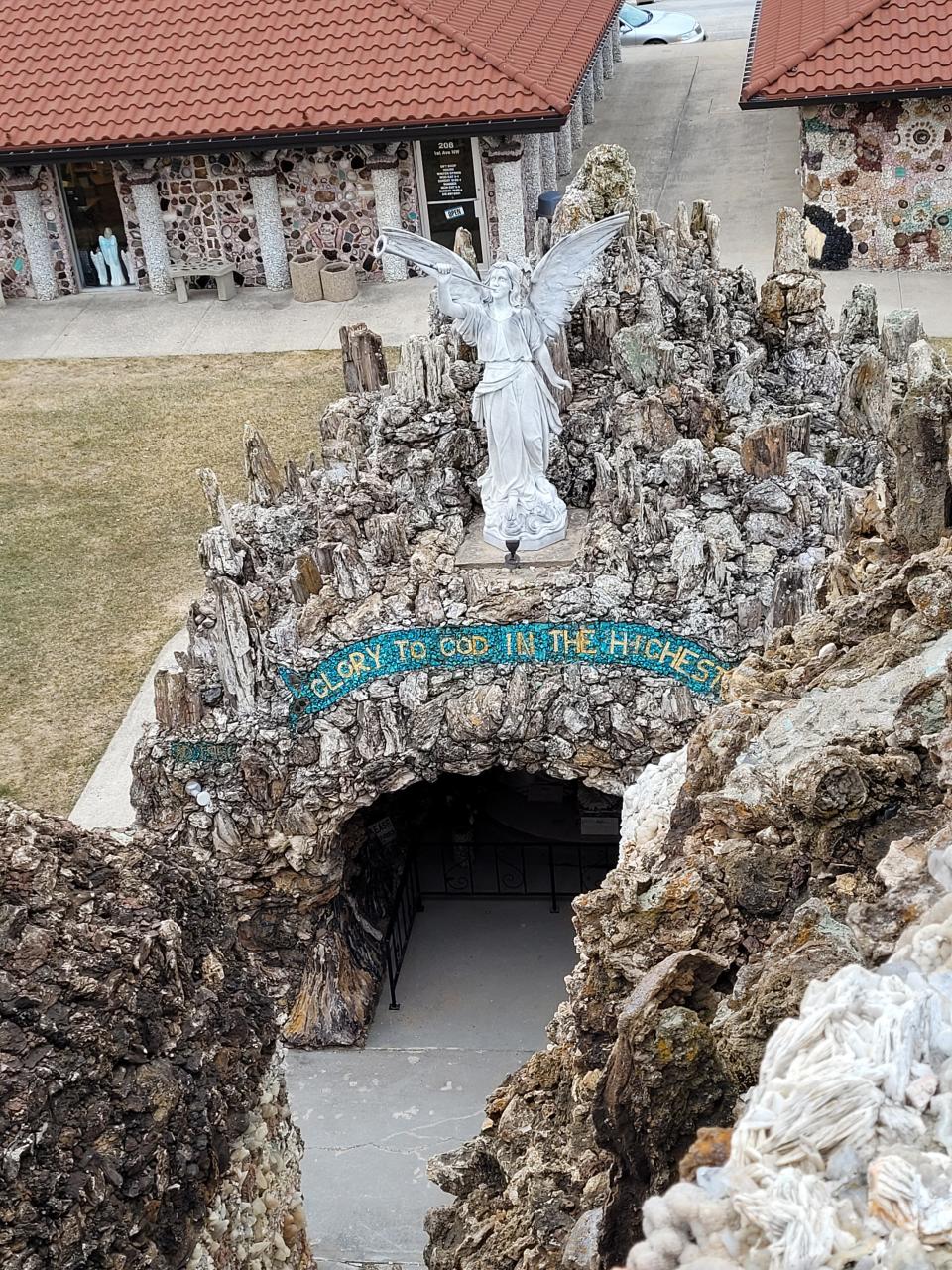 The Shrine of the Grotto of the Redemption in RAGBRAI Day 3 meet-up town West Bend. April 3, 2022.