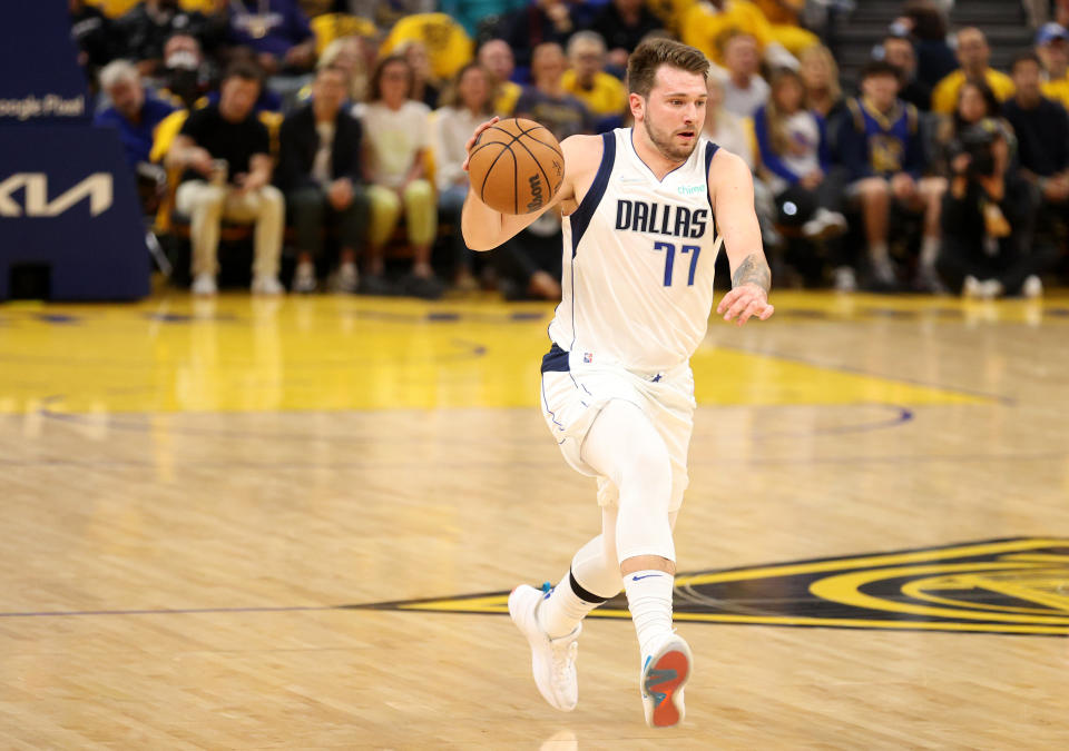 Luka Doncic #77 of the Dallas Mavericks is a fantasy star