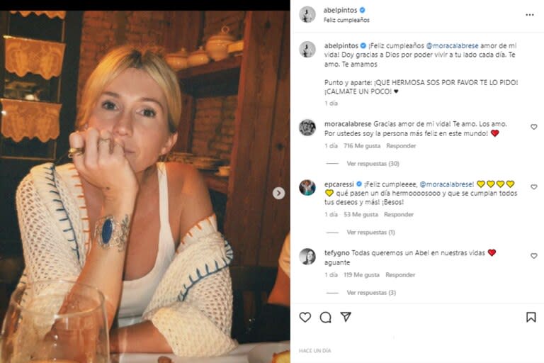 El romántico mensaje de cumpleaños de Abel Pintos para su esposa Mora Calabrese (Foto: Instagram @abelpintos)