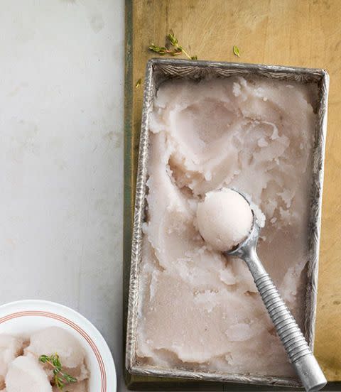 <p>Asian pears blended with thyme and vanilla bean makes a unique sorbet that you won't be able to find at your local sweet shop.</p><p><em><a href="https://www.womansday.com/food-recipes/food-drinks/recipes/a39573/asian-pear-sorbet-thyme-recipe-clv0913/" rel="nofollow noopener" target="_blank" data-ylk="slk:Get the recipe from Woman's Day »;elm:context_link;itc:0;sec:content-canvas" class="link ">Get the recipe from Woman's Day »</a></em></p><p><strong>RELATED: </strong><a href="https://www.goodhousekeeping.com/food-recipes/dessert/g2497/no-cook-summer-desserts/" rel="nofollow noopener" target="_blank" data-ylk="slk:24 Easy, No-Bake Summer Desserts to Make This Weekend;elm:context_link;itc:0;sec:content-canvas" class="link ">24 Easy, No-Bake Summer Desserts to Make This Weekend</a><br></p>